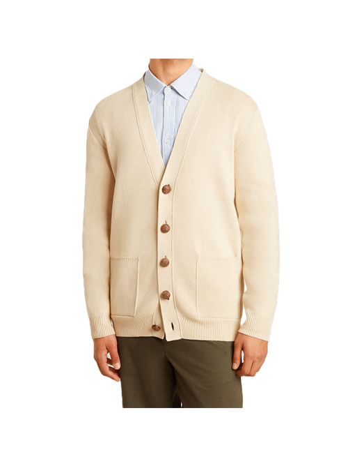 Cardigan da uomo di colore beige con scritta 'Golden' sul retro Golden Goose Golden Goose | GMP00946P00197255550 TRAVERTINE